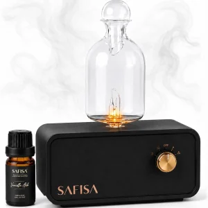 SAFISA Waterless Aroma Diffuser Nebulizing Glass Cold Air Wood Essential Oil NEW