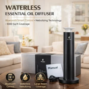Bluetooth Waterless Essential Oil Diffuser Nebulizing Cordless Aroma 1000Sq.ft